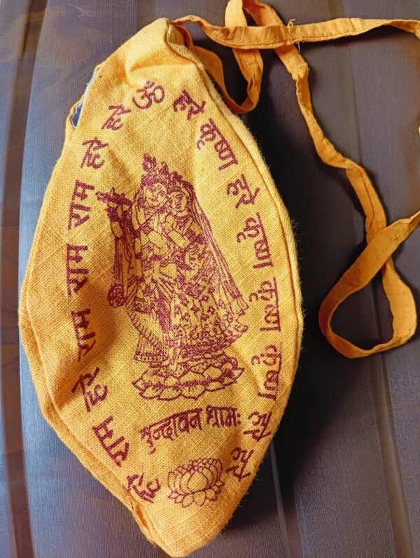 "Hare Krishna Hare Rama Jap Jholi for chanting and Puja rituals." "Sacred Hare Krishna Hare Rama Jholi used for mantra meditation." "Jap Jholi for spiritual practices, holding chanting malas and prayer essentials."
