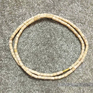 "Tulsi Mala for Neck made of wood with double round beads for spiritual practices." "Authentic Wooden Tulsi Mala necklace for puja, meditation, and prayer rituals." "Double Round Tulsi Mala beads for comfort and devotion during meditation."