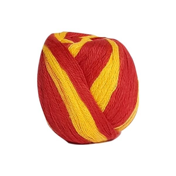 "Pure Cotton Holy Thread (Kalawa) in traditional red and yellow colors for puja rituals." "Close-up of eco-friendly cotton sacred thread (Kalawa) for religious ceremonies." "Hand-spun Pure Cotton Kalawa Thread, perfect for tying on wrists during pujas." "Pure Cotton Holy Thread displayed with puja items and diya."